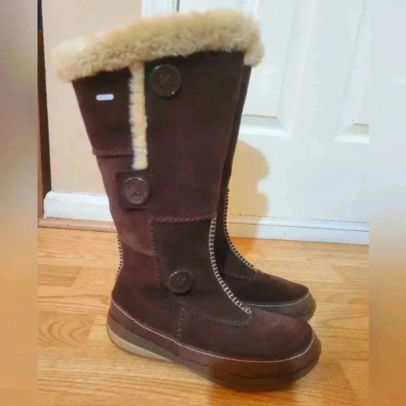 Tecnica Shoes - Tecnica Brown Suede Leather Boot Fleece Faux Fur Winter Boots, Size 7.5